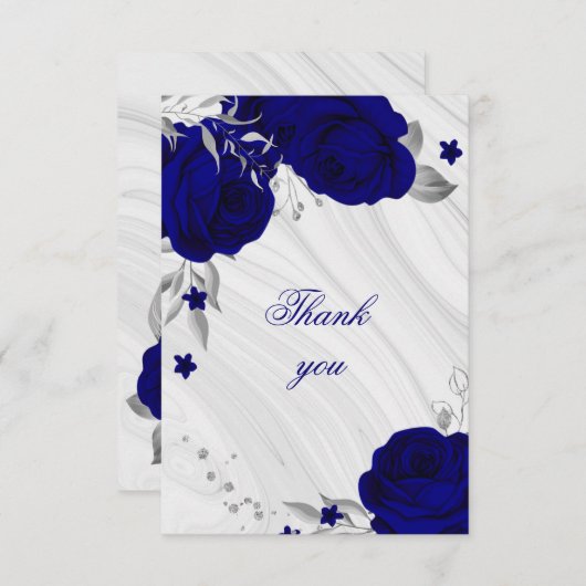 royal blue zilver gray floral marmer dank u auto bedankkaart (Voorkant / Achterkant)