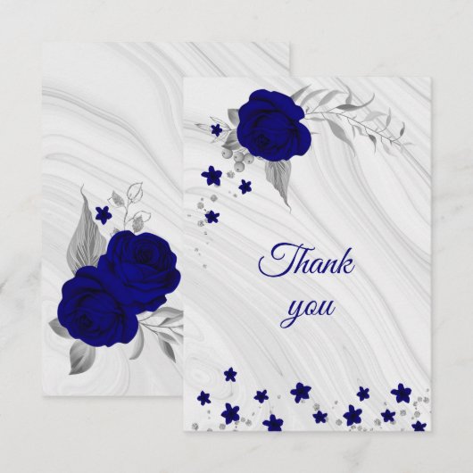 royal blue zilver gray floral marmer dank u auto bedankkaart (Voorkant / Achterkant)