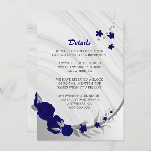 royal blue zilver gray floral marmer enclo informatiekaartje (Voorkant / Achterkant)