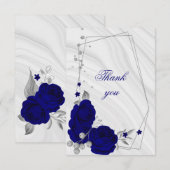 royal blue zilver grijs bloemgeometrisch bedankkaart (Voorkant / Achterkant)