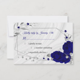royal blue zilver grijs bloemgeometrisch RSVP kaartje