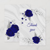 royal blue zilver grijs marmer bedankkaart (Voorkant / Achterkant)