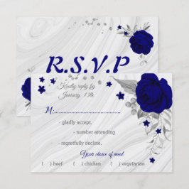 royal blue zilver grijs meel keuze RSVP kaartje