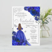 Royal Blue Zilver Prinses Vlinders Quinceañera Kaart (Staand voorkant)
