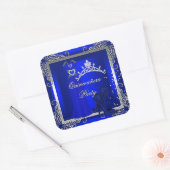 Royal Blue Zilver Quinceanera Blauwe Hoge Hakschoe Vierkante Sticker (Envelop)
