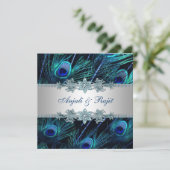 Royal Blue Zilver Royal Indian Peacock Bruiloft Kaart (Staand voorkant)