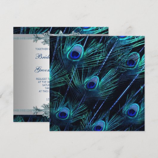 Royal Blue Zilver Royal Indian Peacock Bruiloft Kaart (Voorkant / Achterkant)