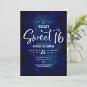 Royal Blue Zilver Script Bold Sweet 16 Verjaardag Kaart (Staand voorkant)