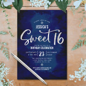 Royal Blue Zilver Script Bold Sweet 16 Verjaardag Kaart