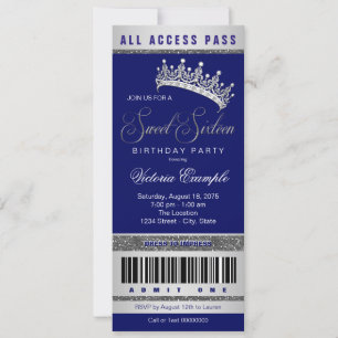 Royal Blue Zilver Sweet 16  Kaart