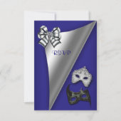 Royal Blue Zilver Sweet Sixteen Masquerade Party Kaart (Voorkant)