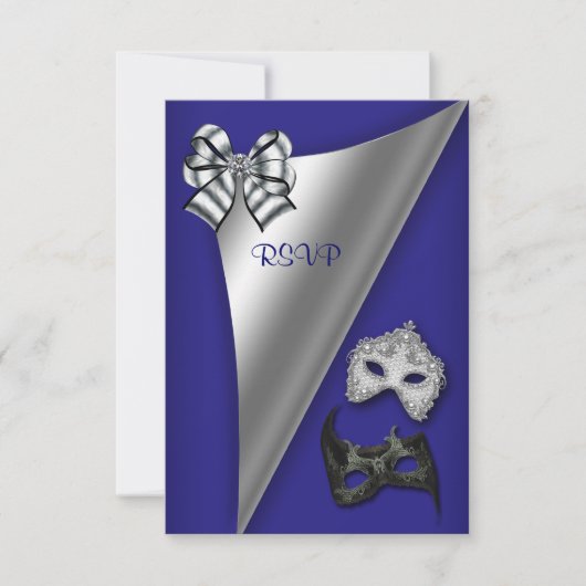 Royal Blue Zilver Sweet Sixteen Masquerade Party Kaart (Voorkant)
