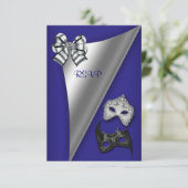 Royal Blue Zilver Sweet Sixteen Masquerade Party Kaart (Staand voorkant)