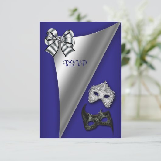 Royal Blue Zilver Sweet Sixteen Masquerade Party Kaart (Staand voorkant)