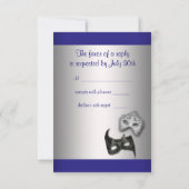 Royal Blue Zilver Sweet Sixteen Masquerade Party Kaart (Achterkant)