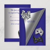 Royal Blue Zilver Sweet Sixteen Masquerade Party Kaart (Voorkant / Achterkant)
