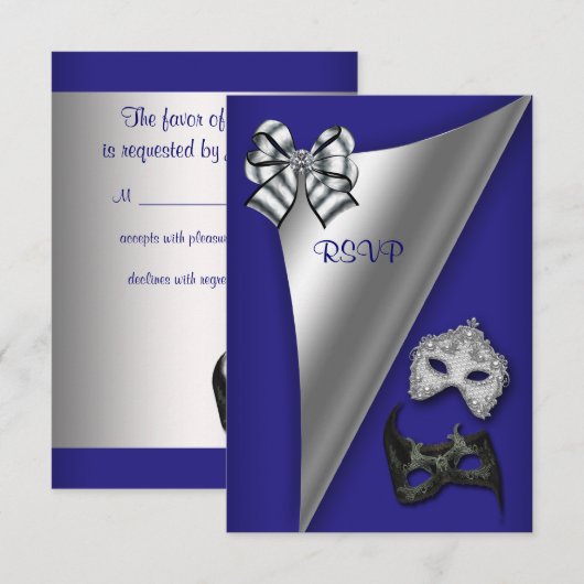 Royal Blue Zilver Sweet Sixteen Masquerade Party Kaart (Voorkant / Achterkant)