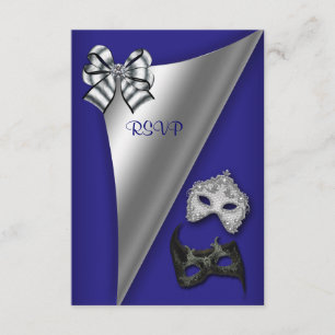Royal Blue Zilver Sweet Sixteen Masquerade Party Kaart