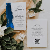 Royal Blue Zilveren Agaat QR Code Wedding Kaart