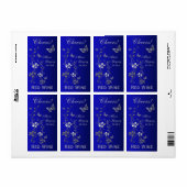 Royal Blue, zilveren bloemen bruiloft fles label (Full Sheet)