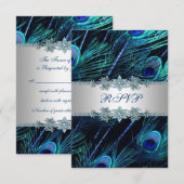 Royal Blue Zilveren Pauw Huwelijk RSVP (Voorkant / Achterkant)