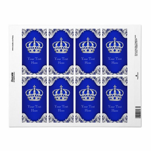 Royal Blue Zilveren Prins Crown Wijnfles Label (Full Sheet)