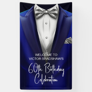Royal Blue Zilveren Smoking Verjaardagsfeest Verwe Spandoek