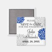 Royal Blue Zilvergrijs Floral Burst Save the Date Magneet (Voorkant / Achterkant)