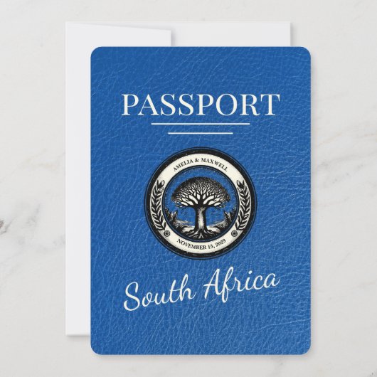 Royal Blue Zuid-Afrika Passport Wedding Kaart (Achterkant)