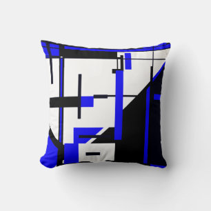 Royal Blue, zwart op wit geometrische Abstracte ku Kussen