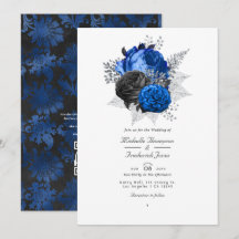 Royal Blue, Zwart & Zilveren Bloem QR Code Trouwfe