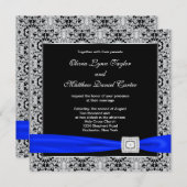 Royal Blue Zwart Zilveren Lace Wedding Kaart (Voorkant / Achterkant)
