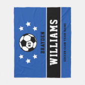 Royal Blue Zwarte Aangepaste Voetbal Naam Nummer Fleece Deken (Voorkant)