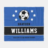 Royal Blue Zwarte Aangepaste Voetbal Naam Nummer Fleece Deken (Voorkant (Horizontaal))