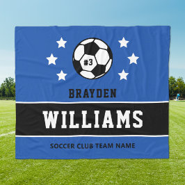Royal Blue Zwarte Aangepaste Voetbal Naam Nummer Fleece Deken