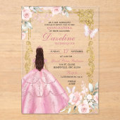 Royal Blush Pink Princess Quinceañera Acryl Uitnodigingen (Voorkant)