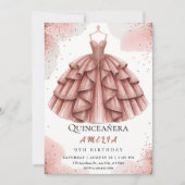 Royal Blush Pink & Roos Gold Quinceañera Kaart (Voorkant)