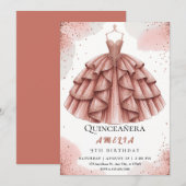 Royal Blush Pink & Roos Gold Quinceañera Kaart (Voorkant / Achterkant)
