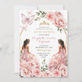 Royal Blush Pink Twins Geometrische Quinceañera Kaart (Voorkant)