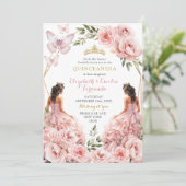 Royal Blush Pink Twins Geometrische Quinceañera Kaart (Staand voorkant)