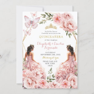 Royal Blush Pink Twins Geometrische Quinceañera Kaart