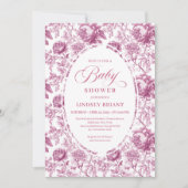 Royal Blush Rose Pattern Toile Baby Shower Invite Kaart (Voorkant)