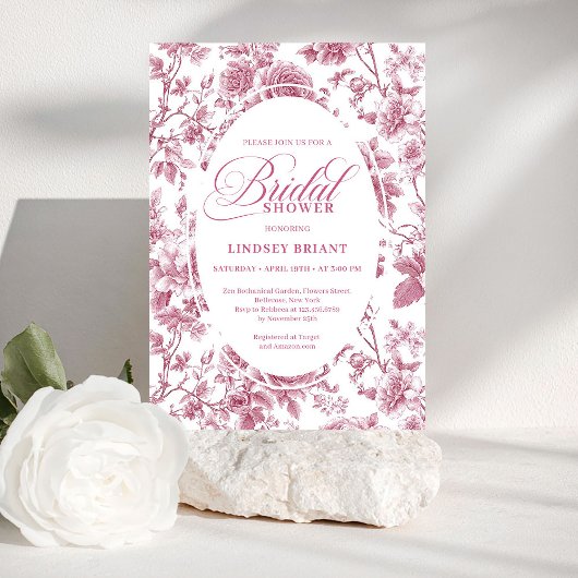 Royal Blush Toile Rozen Patroon Bruidsdouche Kaart