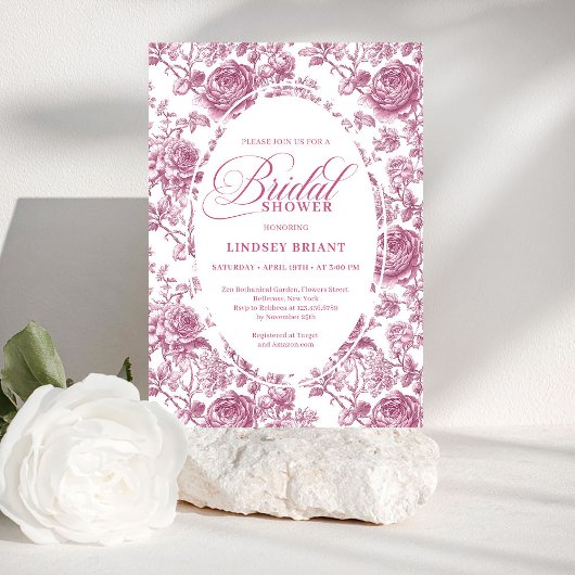 Royal Blush Velvet Rose Pattern Bridal Shower  Kaart