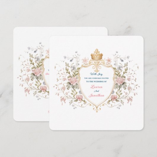 Royal Botanical Elegant Regal Florence Crest Weddi Kaart (Voorkant / Achterkant)