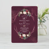 Royal Bourgondië Floral Geometric 50th Birthday Kaart (Staand voorkant)