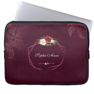 Royal Bourgondië Floral geometrisch Laptop Sleeve