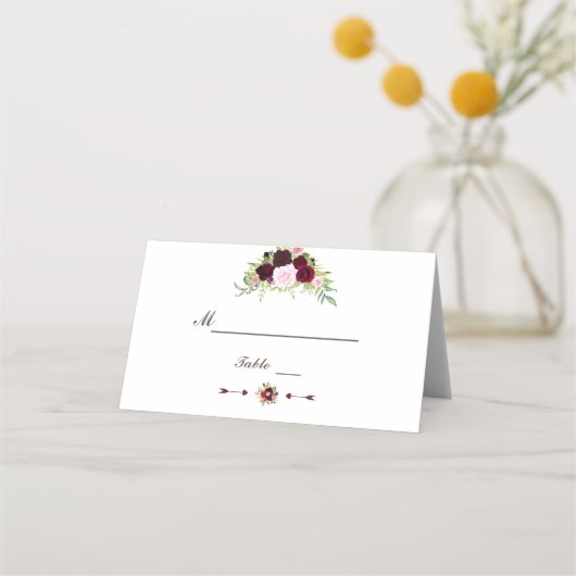 Royal Bourgondië Marsala Bloemen Tafelnummer Plaatskaartje (Voorkant)