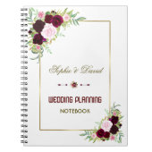 Royal Bourgondië Marsala Floral Wedding Planner Notitieboek (Voorkant)