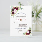 Royal Bourgondië Marsala Floral Wedding RSVP (Staand voorkant)